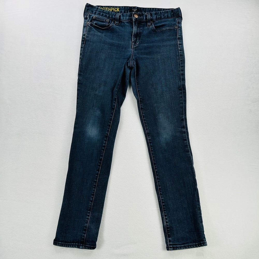 J Crew Toothpick Jeans Womens 31 Blue Skinny Stretch Denim Classic Fit Dark Wash